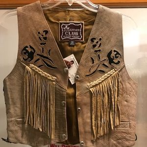 Leather Club Genuine Leather Cut-Out Fringe Vest